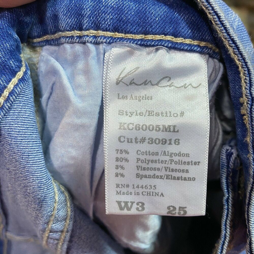 KanCan Distressed Cuffed Denim Shorts Juniors Size 3/25 Blue Medium Wash Stretch - Picture 3 of 5